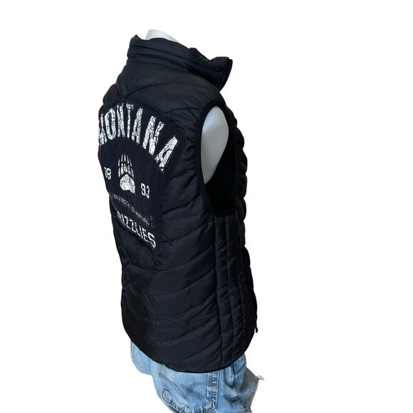 University Montana Griz Puffer Vest Black LARGE Pockets Football Unique Quilted - Picture 3 of 8